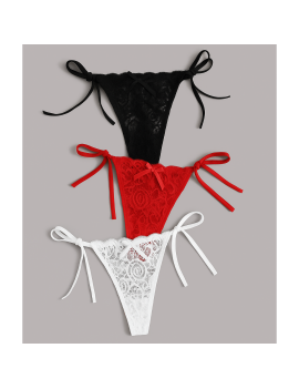 Tegan Büyük Beden Kadın 3'lü Dantelli Yandan Bağlamalı Seksi Tanga TG270054