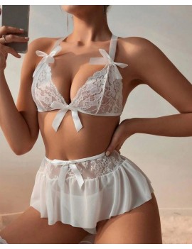 Tegan Fantazi Beyaz Dantelli Fiyonklu Seksi Babydol TG279239