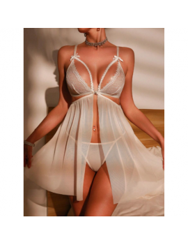 Tegan Fantezi Beyaz Dantel Sütyenli Transparan Gecelik TG273271