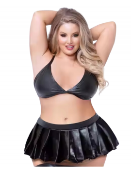 Tegan Büyük Beden Fantezi Sütyen ve Pileli Mini Etek Takımı TG2710129