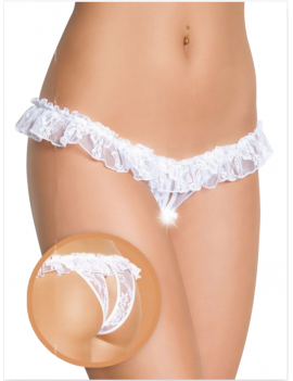 Tegan Fantezi Üstü Fırfırlı Ağı Açık Beyaz Dantel Tanga - String TG270021