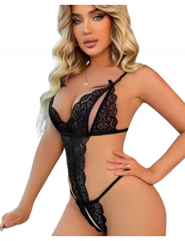 Tegan Büyük Beden Fantezi Siyah Dantelli Babydoll TG279249