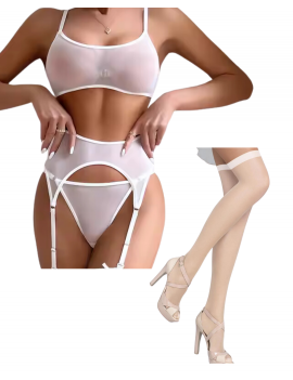 Tegan Fantezi Beyaz Transparan Tül Jartiyer Takımı TG273262