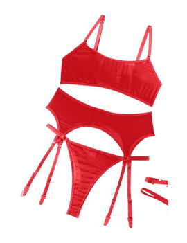 Tegan Fantezi Kırmızı Transparan Tül Jartiyer Takımı TG273264