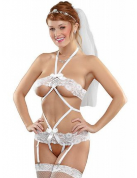 Tegan Fantezi Duvaklı Dantelli Seksi Gelin Jartiyer Takımı TG272376