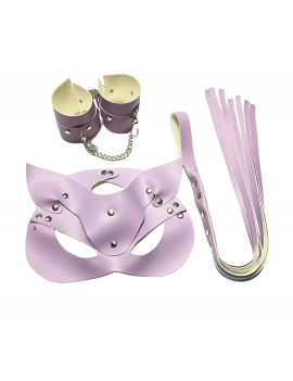 Tegan Fantezi Deri Seksi Lila Kedi Maske Kelepçe Kırbaç Seti ( 3’lü set) TG275370