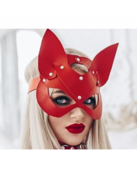 Tegan Fantezi Deri Seksi Kırmızı Kedi Maskesi TG275371