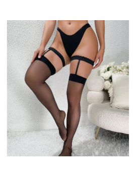 Tegan Fantezi Kadın Siyah Dantel Bacak Bantlı String Jartiyer Çorap Takımı TG270046