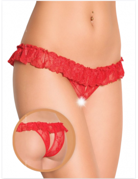 Tegan Fantezi Üstü Fırfırlı Ağı Açık Kırmızı Dantel Tanga - String TG270020