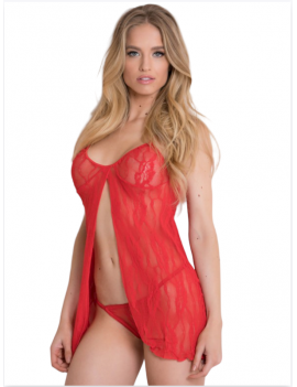 Tegan Fantezi Önü Açık Kırmızı Dantel Gecelik İç Giyim TG279211