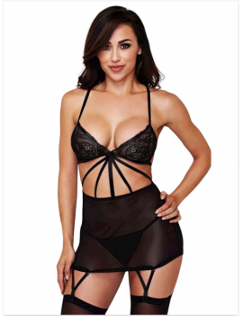 Tegan Siyah Dantel Sütyenli Tül Etekli Jartiyer Takım TG273255-K